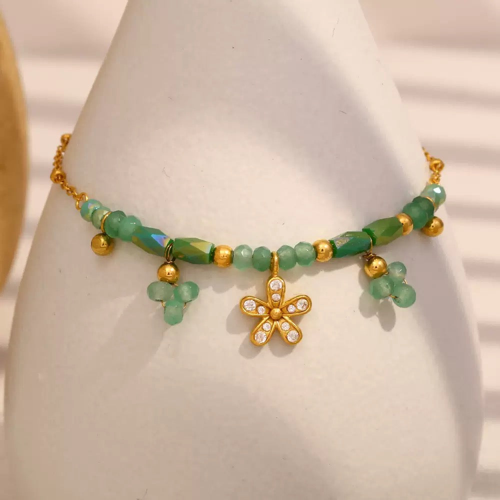 Bracelet Fleur aux Nuances Vertes BGN157