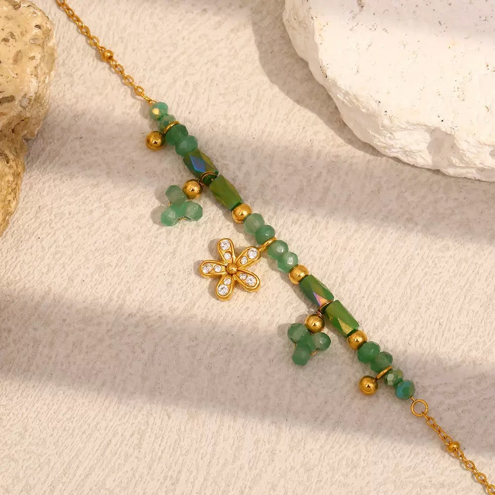 Bracelet Fleur aux Nuances Vertes BGN157