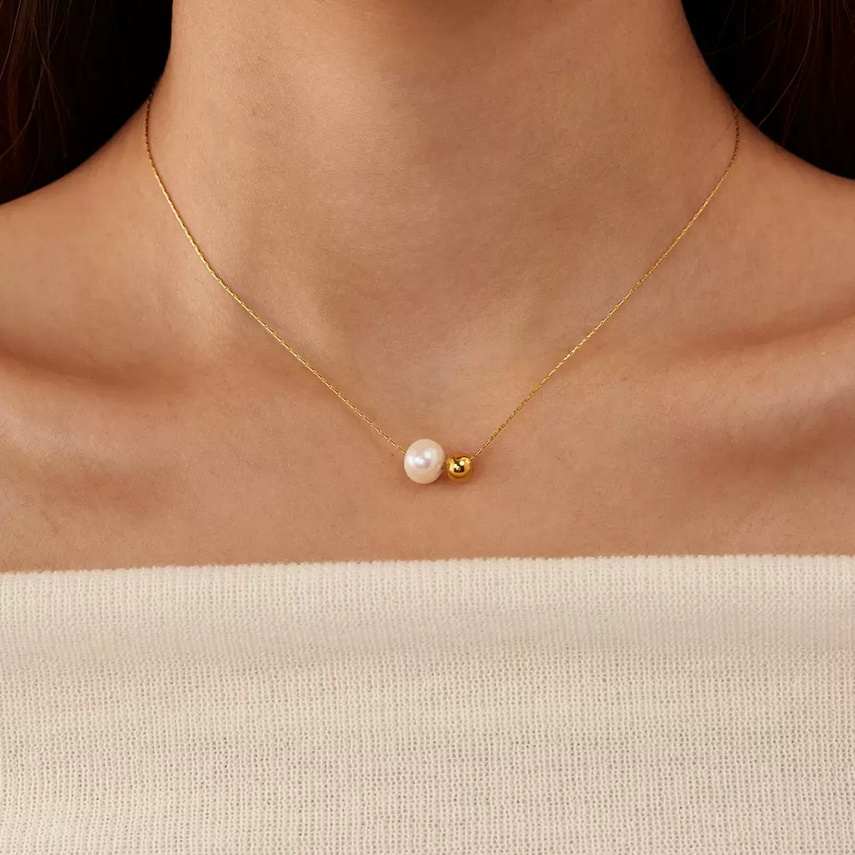 Collier Duo Perle Dorée CGN187