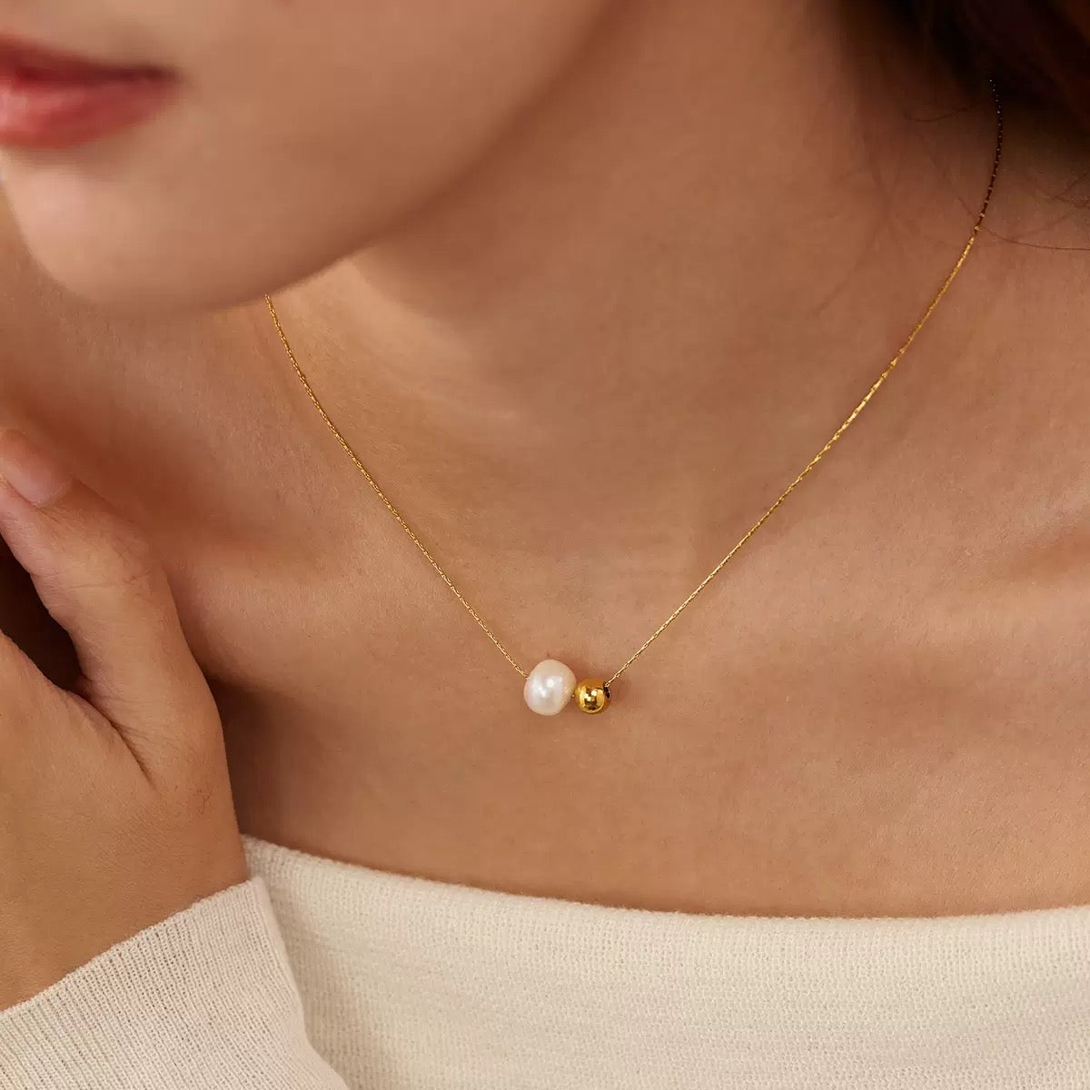 Collier Duo Perle Dorée CGN187
