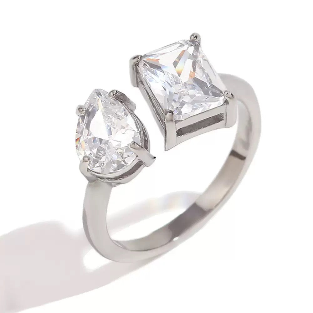 Bague Ouverte Éclat Duo Poire Argentée RGN093-2