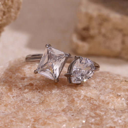 Bague Ouverte Éclat Duo Poire Argentée RGN093-2