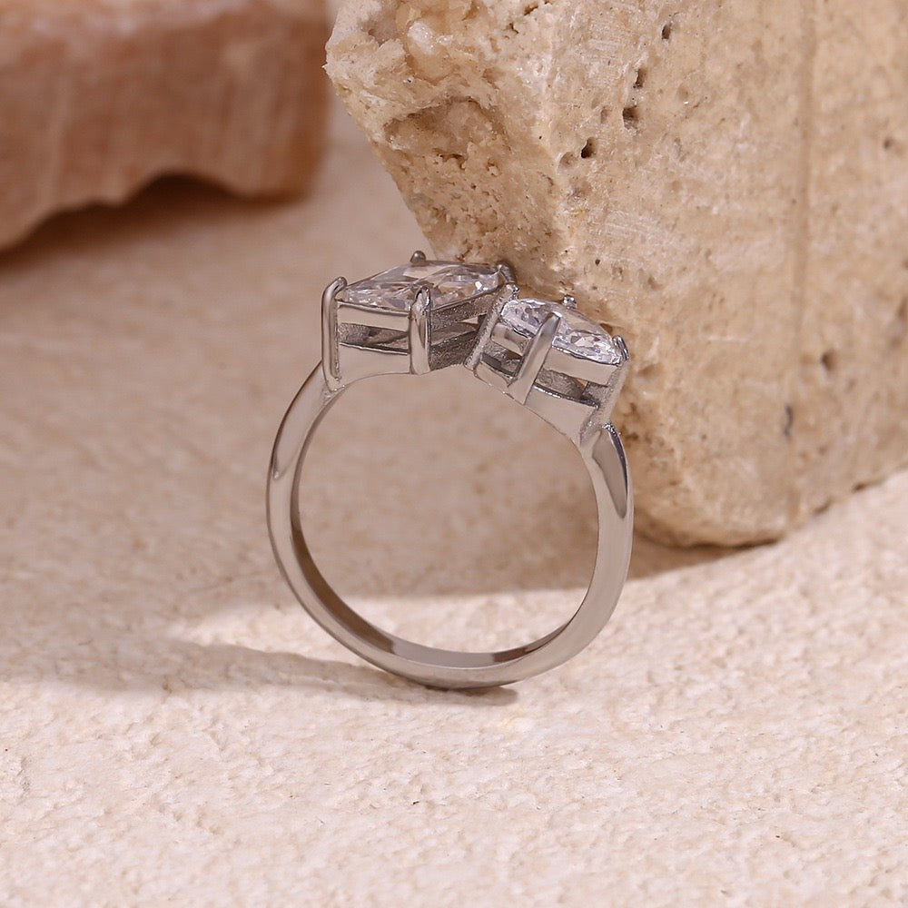 Bague Ouverte Éclat Duo Poire Argentée RGN093-2