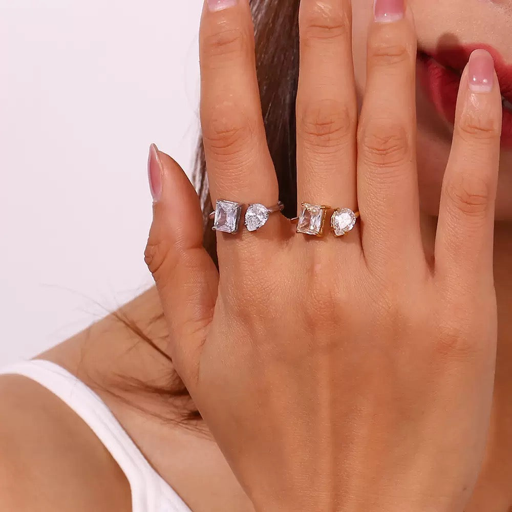 Bague Ouverte Éclat Duo Poire Argentée RGN093-2