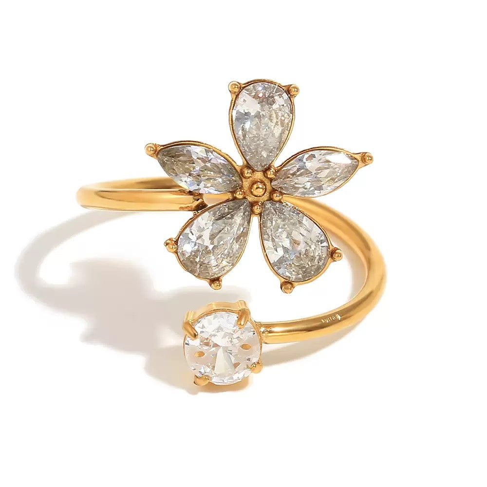 Bague Ouverte Fleur Cristal Lumière RGN094
