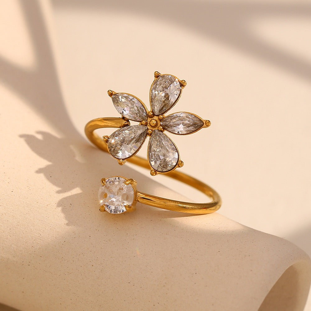 Bague Ouverte Fleur Cristal Lumière RGN094