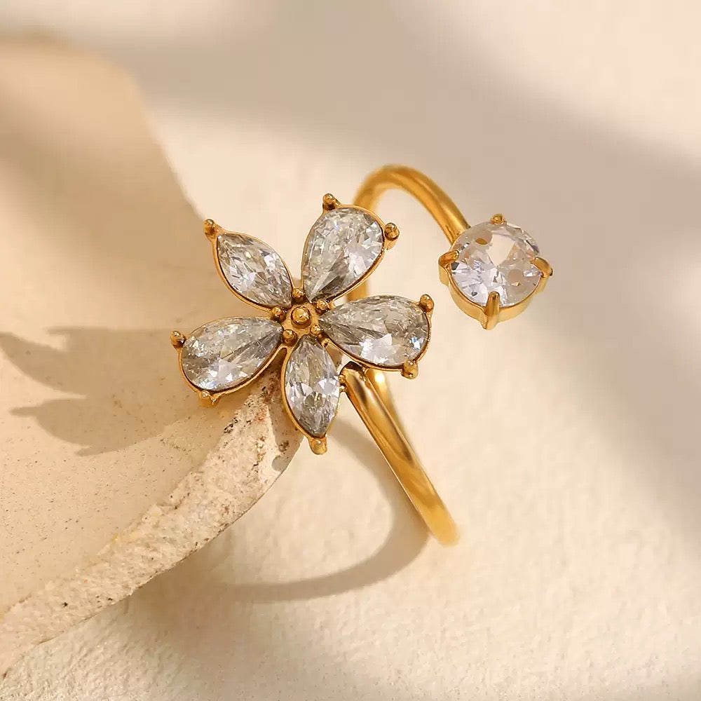 Bague Ouverte Fleur Cristal Lumière RGN094