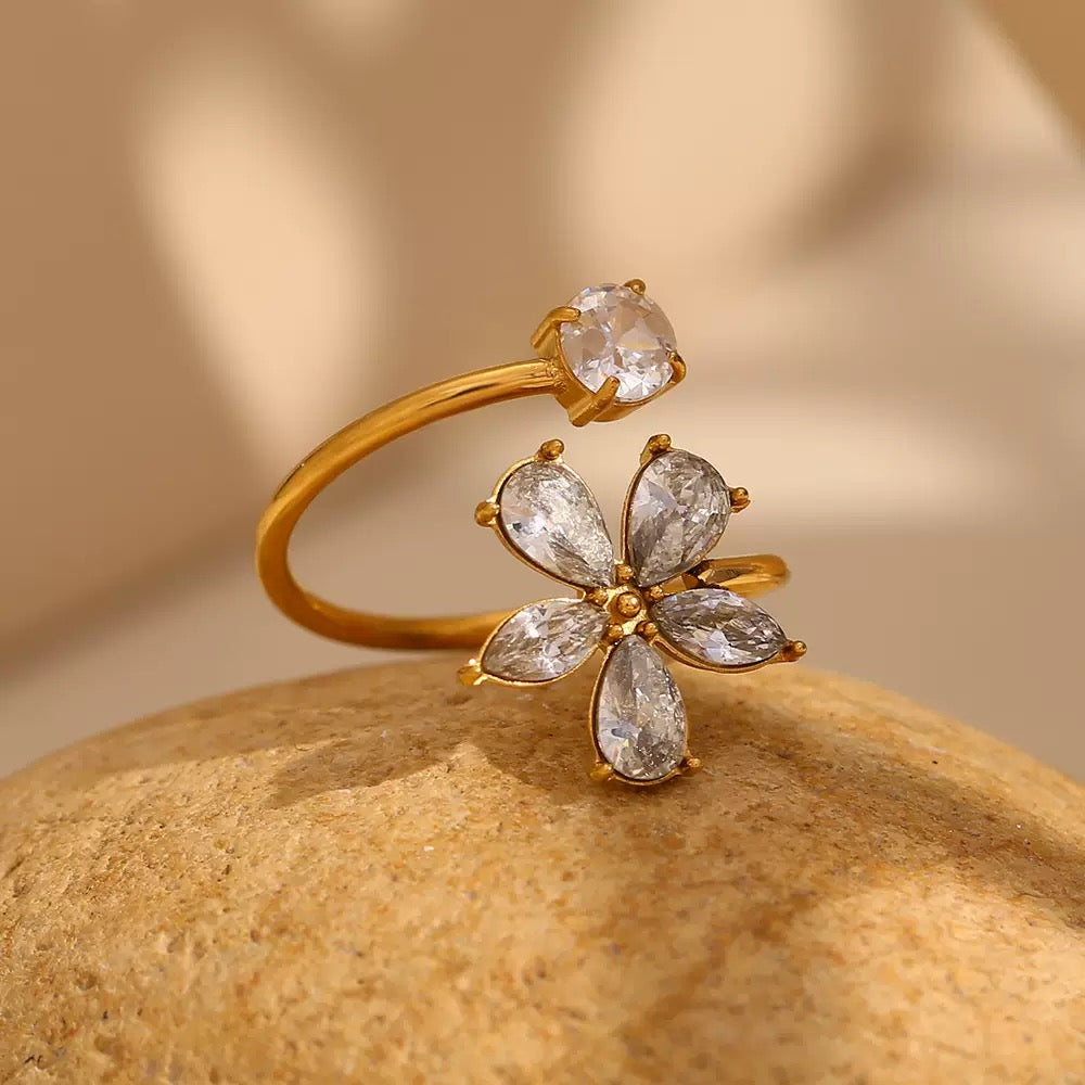 Bague Ouverte Fleur Cristal Lumière RGN094