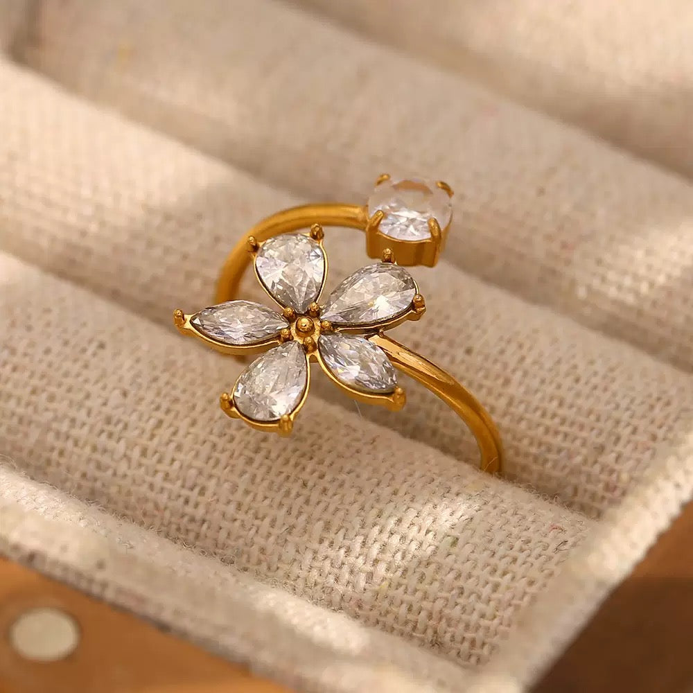 Bague Ouverte Fleur Cristal Lumière RGN094